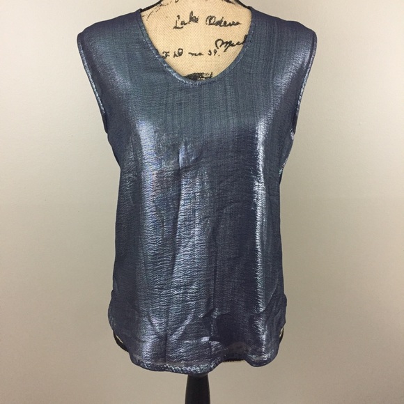 NWT J Crew Metallic Front Tank, Silver Navy, S - Picture 3 of 8